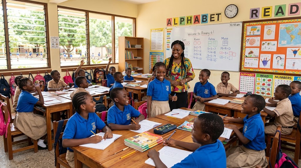Happy students learning at New Covenant Schools